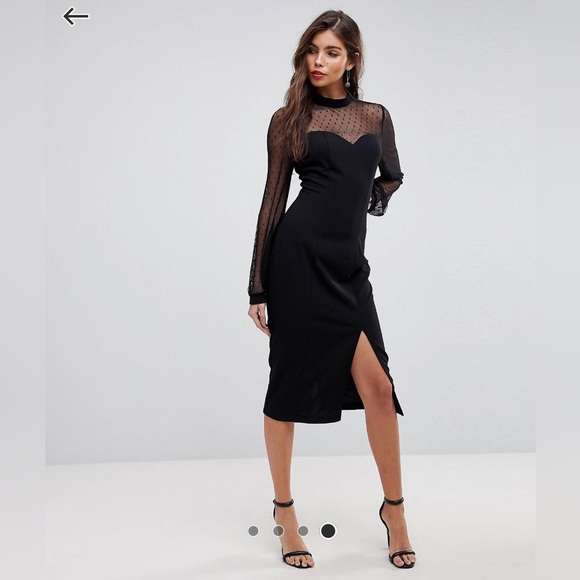 ASOS Dresses & Skirts - ASOS Long sleeve dobby mesh sweetheart neck midi dress NWT